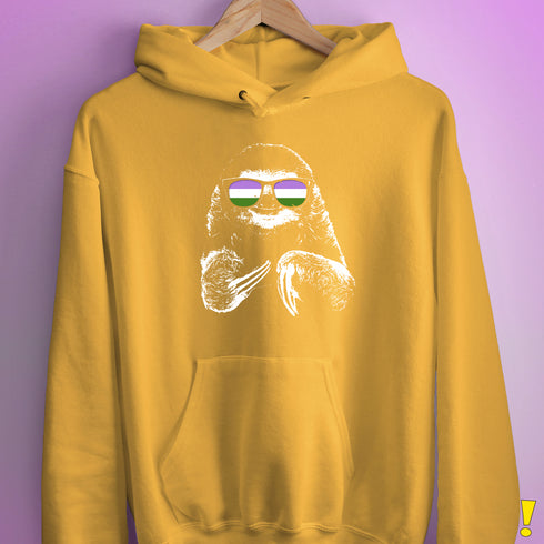 Pride Sloth Genderqueer Flag Sunglasses Hoodie - Mustard
